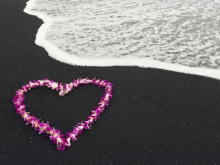 Pink heart - flowers, beach, romantic, pink heart