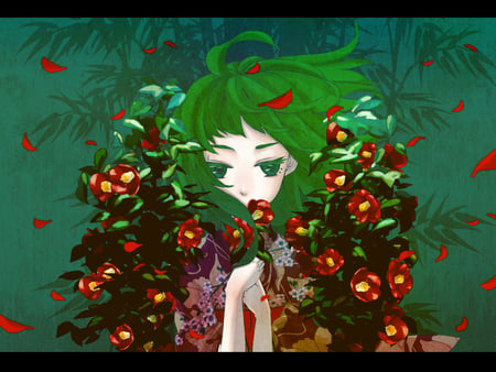 Vocaloid - vocaloid, anime, green, gumi, flowers