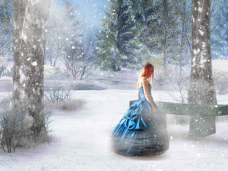 Winter - woman, lady, snowflake, girl, snow, winter