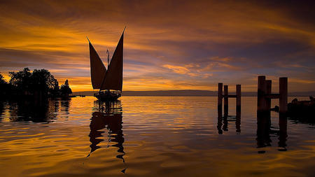 Lake Geneva - glow, gorgeous, sailboat, beautiful, opulent, peaceful, sky