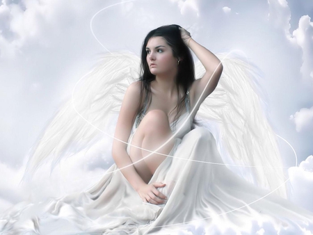 Where am I? - creation, confusion, angel, birth, wings, fantasy, pure, heaven, lost, white, alone, beautiful, dress