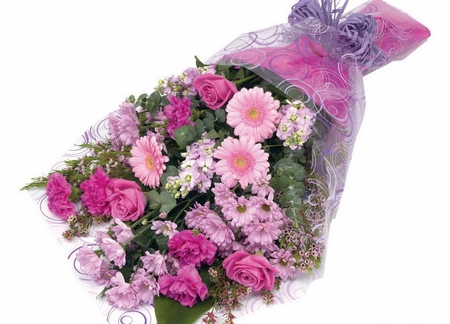 Bouquet - beauty, roses, colorful, bouquet, beautiful, pink, sweet, ribbon, flowers, colors, lovely flowers