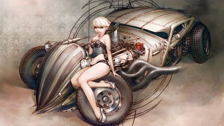 iopty86 - fantasy, female, car, art