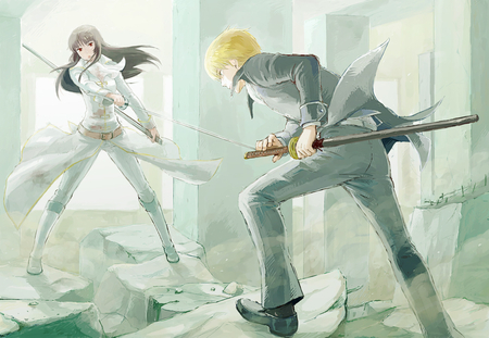 White vs Black - gintama, okita sougo, anime, anime girl, girl, sword, cool, imai nobume, weapon