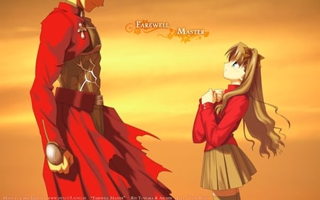 Rin and Archer - saber, holy grail war, farewell master, fate stay night, archer, battle, rin, anime, excalibur