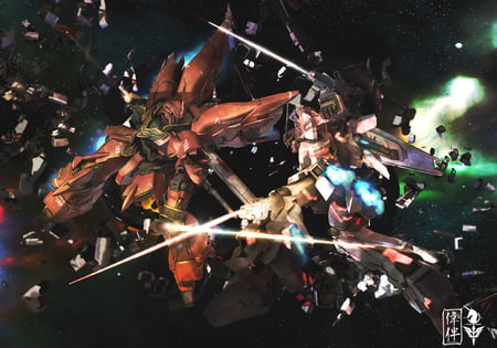 Sinanju vs Unicorn - roboter, gundam, future, anime, space, sinanju, unicorn, mecha