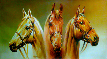 Oil Painting - horses, painting, oil painting, oil, animals