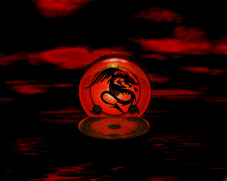 Fantasy Dragon 2 - case, water, red, sky