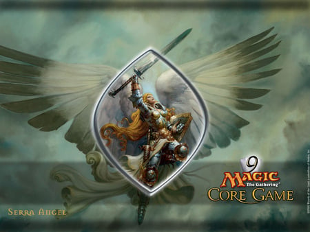 Serra Angel - sky, card game, magic the gathering, angel, clouds, warrior, sword, cards