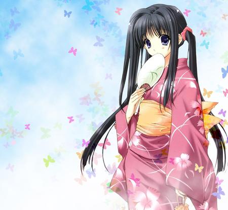 Butterfly Girl - anime, kimono, butterfly, girl