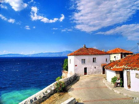 a peaceful life,turkey - street, house, turkey, blue, sea, peaceful, life