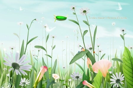 Dream Lovers Amidst The Flowers - sky, abstract, lovers, flowers, garden