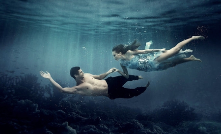 Under the sea - love, lovers, sea, blue