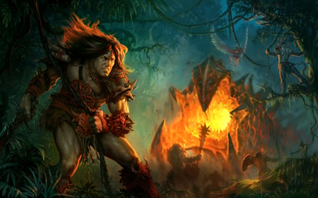 Heroes - game, warrior, might and magic- heroes 6, heroes, might and magic, cg, digital painting, fantasy, fire, hd, might and magic- heroes, action, adventure, video game, demon