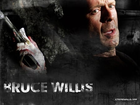 bruce willis - bandage, blood, gun, man