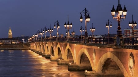 bridge in paris - water, lights, photography, evening, night, bridge