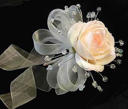 Dressed up - white, crystals, ribbon, rose, lace, pink