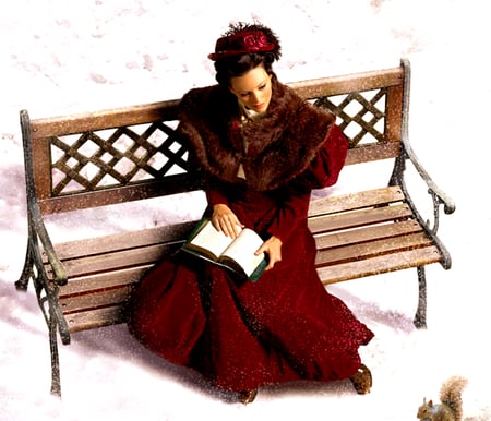 Lady in Red - red, book, lady, people