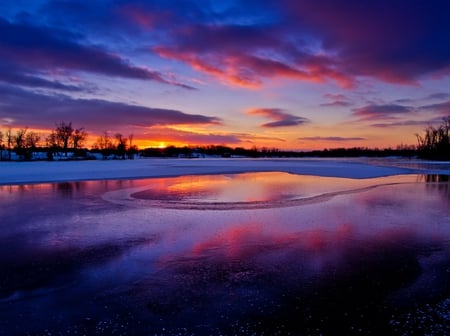 colors winter - winter, sunset, nature, landscape, lake, tree, sky