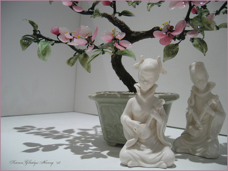 Jade Tree - statues, tree, still life, jade