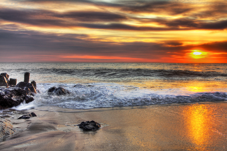 Sunset-HDR - pretty, horizon, scenery, romantic, amazing, beach, landscape, great, sunrise, reflection, sand, view, hdr, nice, sky, sun, clouds, water, beautiful, photography, sea, beauty, colors, lovely, cool, ocean, nature, sunset, rocks