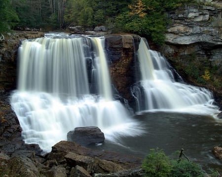 Blackwater Falls - rock, trees, water, falls