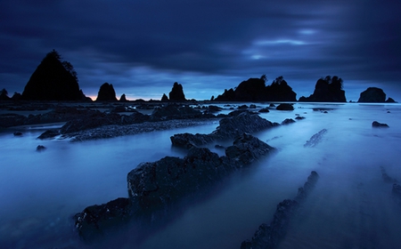 Lingering Light - lingering, blue, rocks, light