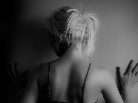 Why? - beautiful, photography, photoshop, beauty, sad, woman, why, black and white, wall