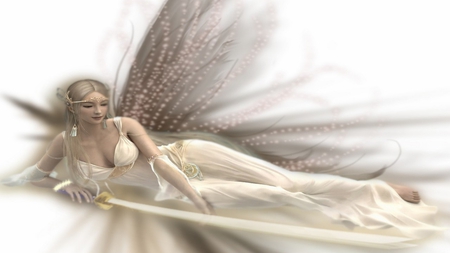 Angel's Sword - angel, light, wings, goddess, elegant, fantasy, pure, white, beautiful, sword