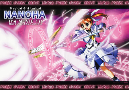 Magical Girl Lyrical Nanoha The Movie 1st - nanoha takamachi, raising heart, heart, magic, girl, lyrical, magical, pink, rageing heart, movie, lattice