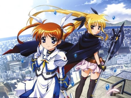 Friends & Rivals - raising heart, nanoha takamaci, jewel seeds, girl, lyrical, magical, fate testarossa, rageing heart, movie, bardish, lattice