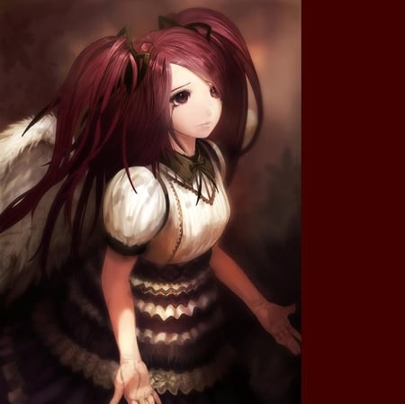 Angel - red hair, fantasy, anime, sad, amgel, girl, cute