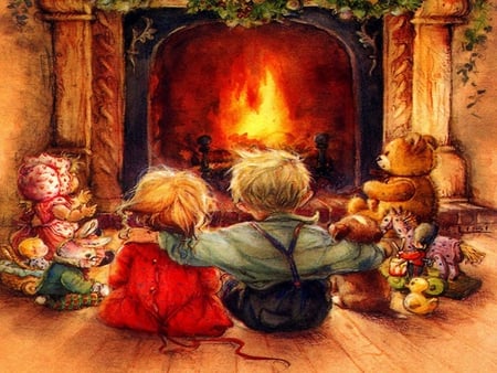 Big Brother - christmas, fireplace, sister, brother