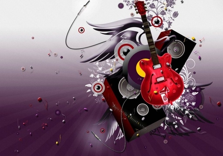 Red  guitar - abstract, guitar, red, other