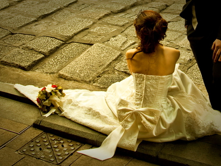 Disappointed - sadness, fiance, sad, disappointed, bouquet, bride