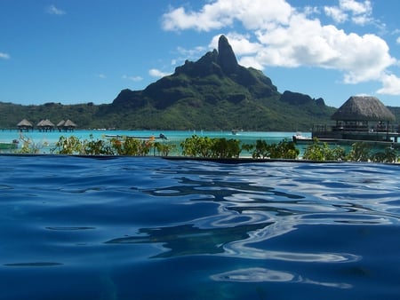 Bora Bora Pool View - ocean, beach, tropical, escape, fantasy, honeymoon, polynesia, bora bora, lagoon, holiday, pool, sea, sand