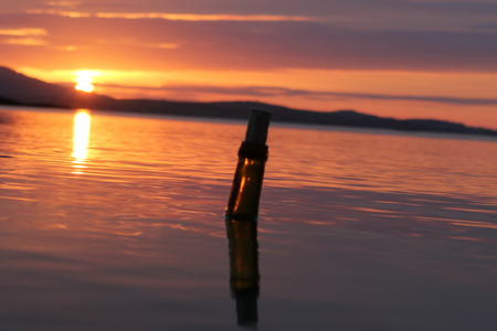 i leave this to you - ocean, reflection, dawn, message, bottle, sunset