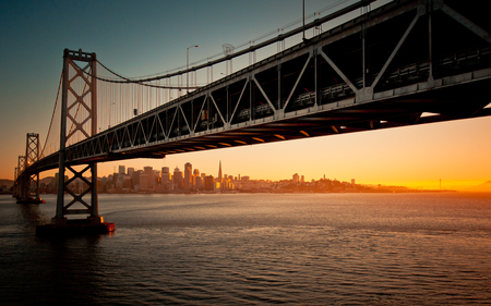 Bay Bridge - pretty, town, golden gate, amazing, stunning, skyscrapers, nice, sky, water, beautiful, sea, city, architecture, ocean, wonderful, river, san francisco, bridge, building