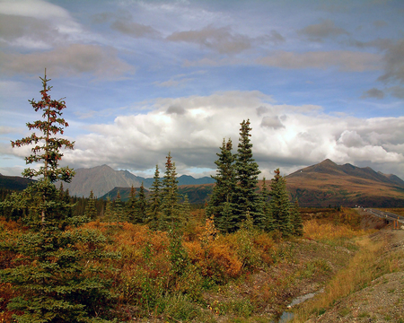 Range Landscape - trees, landscape, clouds, mountians, blue sky