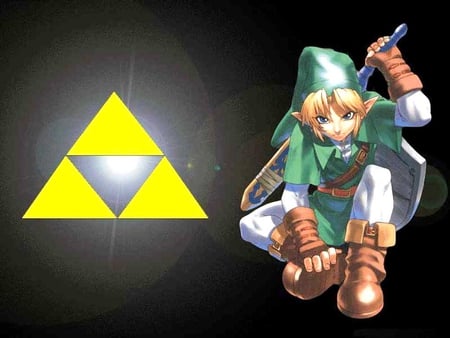 Link - triforce, shield, link, sword, tunic, video games, zelda