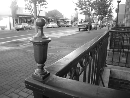 Federal Building - depth perseption, depth of field, railing, point and shoot, architecture, black and white, decoration, pentax optio