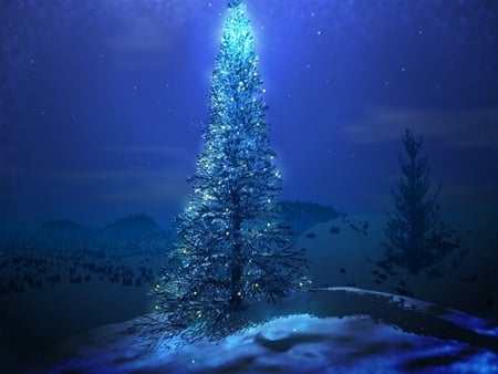 BLUE CHRISTMAS TREE - stars, sky, blue, night, tree, christmas