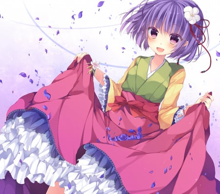 Hieda no Akyuu - innocence, touhou, blush, kimono, sweet, flowers, cute, dress