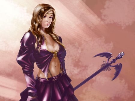 Purple Warrior Princess - princess, purple, warrior, beautiful, brunette