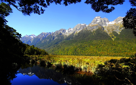 Landscape - fields, nature, lake, landscape, beautiful, scenery, mountains