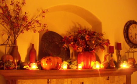 fireplace by candle light - interior, fireplace, candle lught, still life