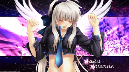 Yowane Haku - flowers, black, vocaloid, angel, blousse, long hair