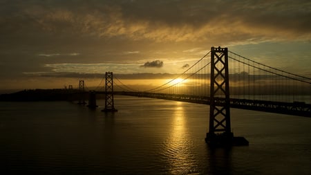 Sunrise over the Bay Bridge - glowing, beautiful, golden, bridge, san francisco