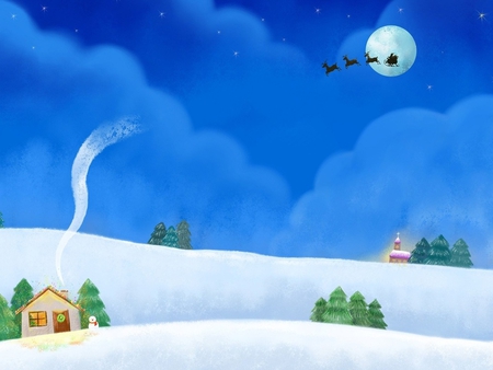 Christmas time - moon, winter, snow, christmas, santa, december, holiday, fly, deer