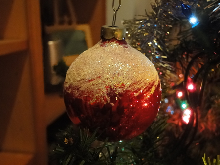 Frosted Christmas Ball - shiny, ornament, christmas tree, red